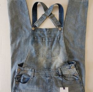 Wallflower Womens Juniors Stretch Skinny Bib Denim Overalls Blue Sz Medium NWT
